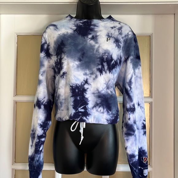 PINK Victoria's Secret Tops - PINK. Navy tie die crop sweatshirt